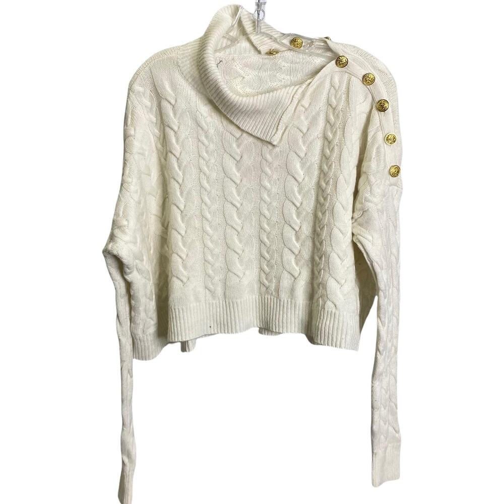 Choose Love W Sz S Cropped Cable knit Sweater Cream Gold Buttons Wool Cashmere‎